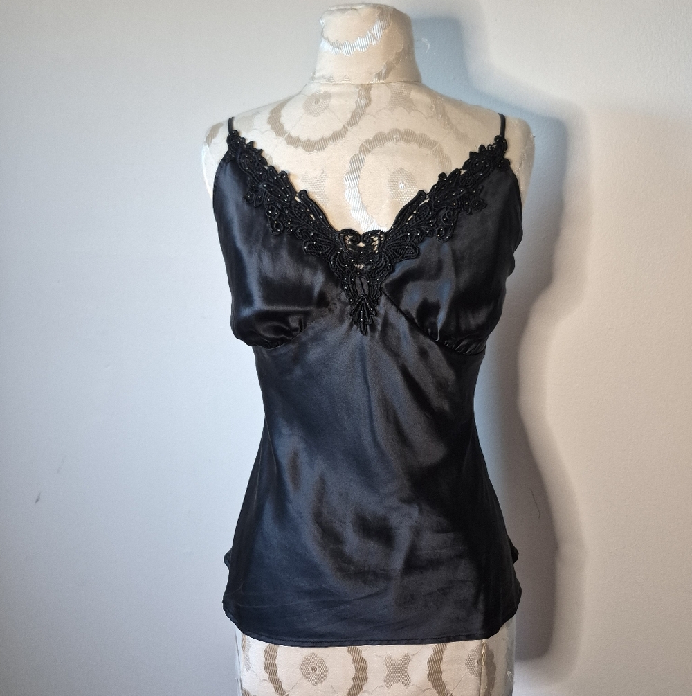 Halston Jeans Black Silk Y2K Cami Top Large